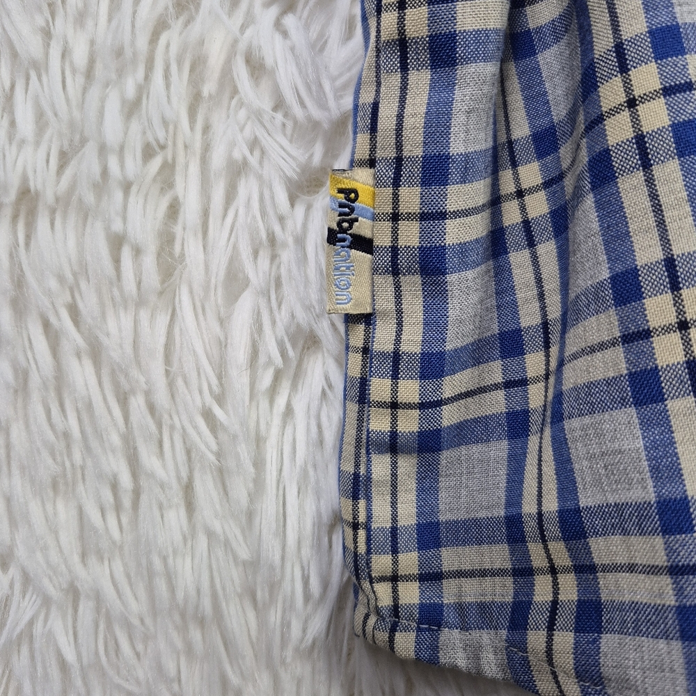 Vintage PNB Nation XL Blue Plaid Hidden Button Up Woven Shirt Streetwear Hip Hop - Picture 6 of 9